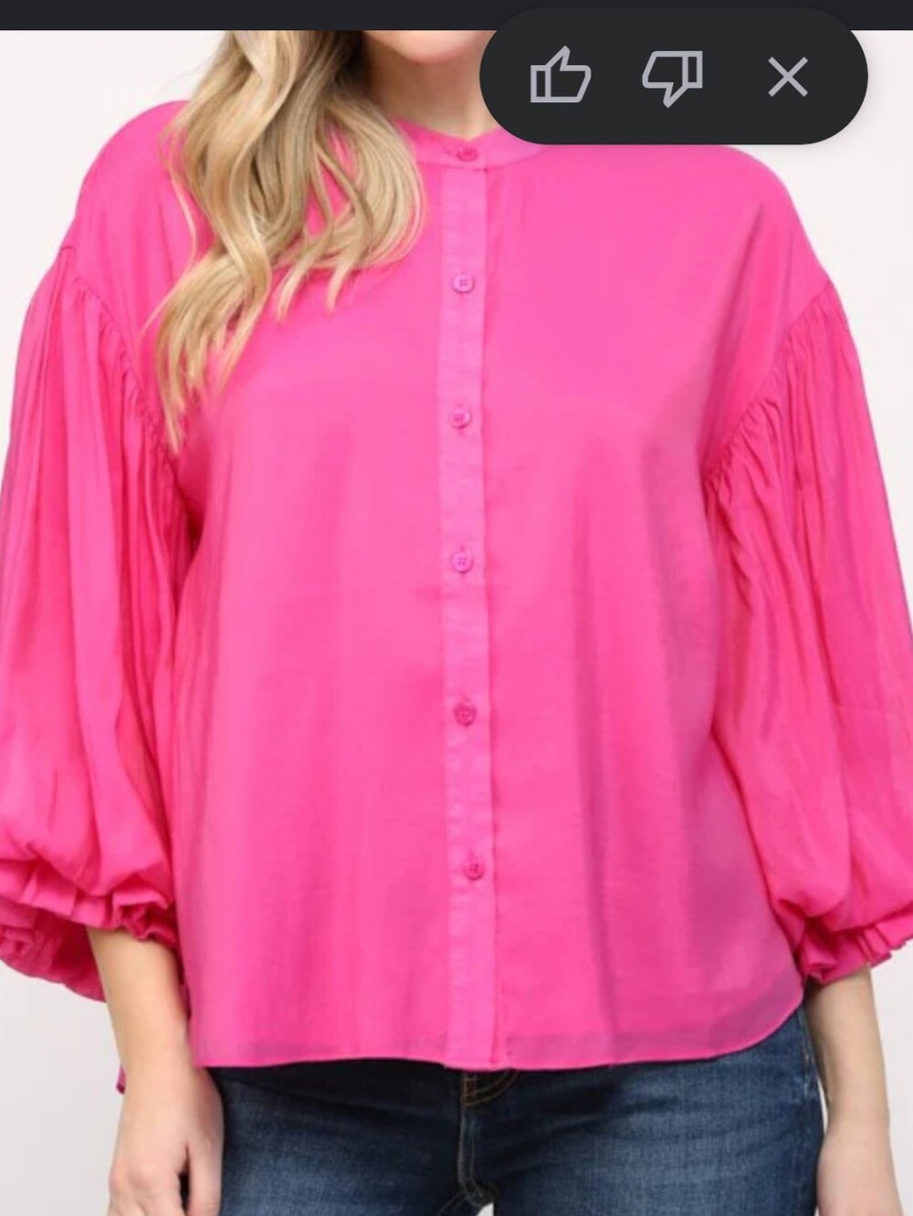 Fate Bright Pink Puff-Sleeve Button-Down Blouse